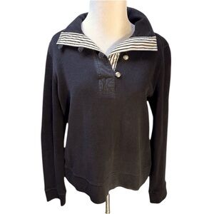 Lauren By Ralph Lauren Ladies 100% Cotton Silver Button Sweater Size M Black